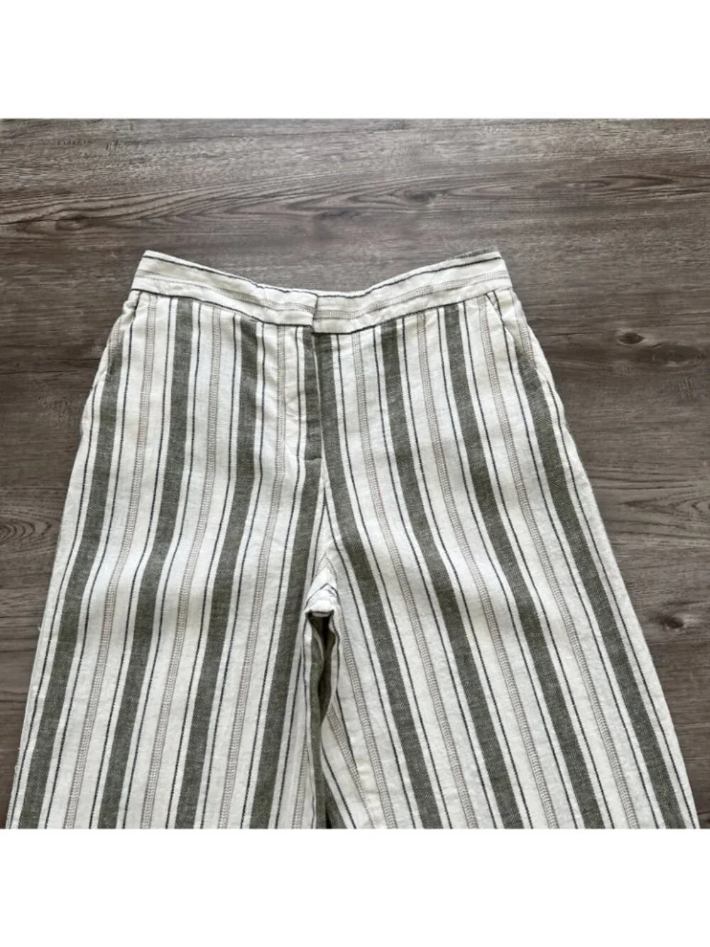 Zara Linen Blend Wide Leg Pants Womens XSmall High Waist‎ Striped Full Length
